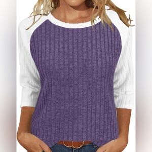 Purple and White Women's Top